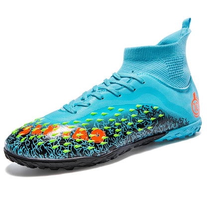 Chaussures de football pour hommes et femmes, chaussures de football à tige haute offrant un bon maintien de la cheville, chaussures d’entraînement légères et antidérapantes pour terrains intérieurs et extérieurs.
