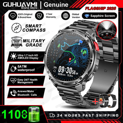 New T-REX3 Ultra 1100mAh Battery SmartWatch 10ATM Waterproof GPS Compass Flashlight 1.7" AMOLED HD Call Sports Smart Watch Men