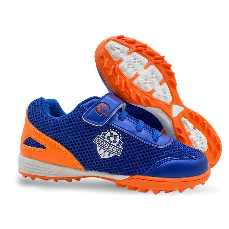 Chuteiras de futebol para criança menino/menina Tf com fecho de velcro, sem pitões, para lacrosse, iniciantes em críquete e basebol