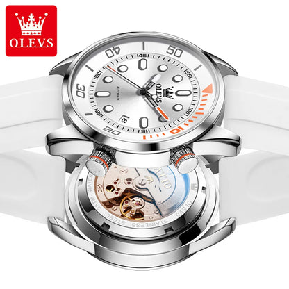 OLEVS Automatic Men's Watches Luxury Top Brand Green Water Ghost Diving Series Silicone Strap Original Mechanical Man Watch 6751