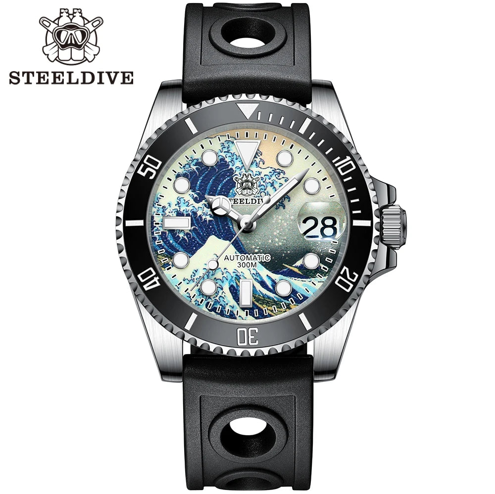 STEELDIVE New SD1953J 41mm Kanagawa Dial Sapphire Glass NH35 Automatic Movement 300M Waterproof Water Ghost Dive Watches For Men