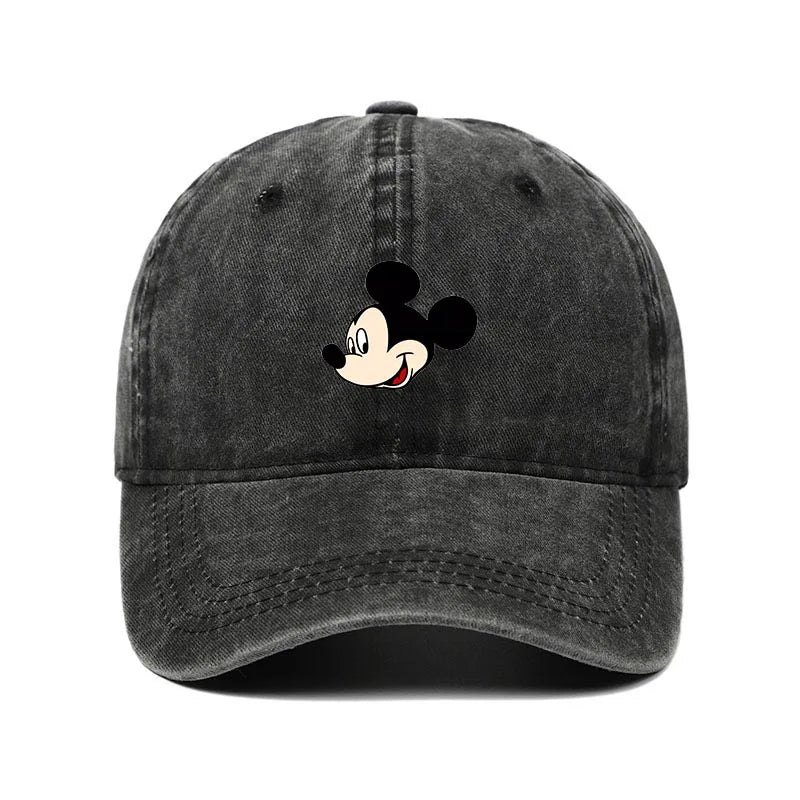 Retro Washed Mickey Mouse Print Baseball Cap Men Women Vintage Kpop Snapback Cap Adjustable Breathable Trucker Hat Sunscreen Hat