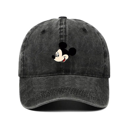 Retro Washed Mickey Mouse Print Baseball Cap Men Women Vintage Kpop Snapback Cap Adjustable Breathable Trucker Hat Sunscreen Hat