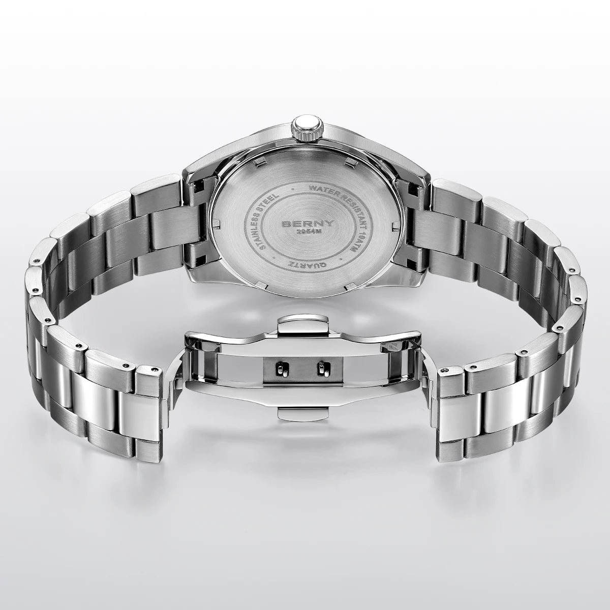 Relógio de homem BERNY – Relógio de quartzo, vidro de safira, ponteiros luminescentes, resistente à água até 10 ATM, inteiramente em aço inoxidável – Estilo elegante e descontraído, ideal para o dia a dia ou para ocasiões profissionais