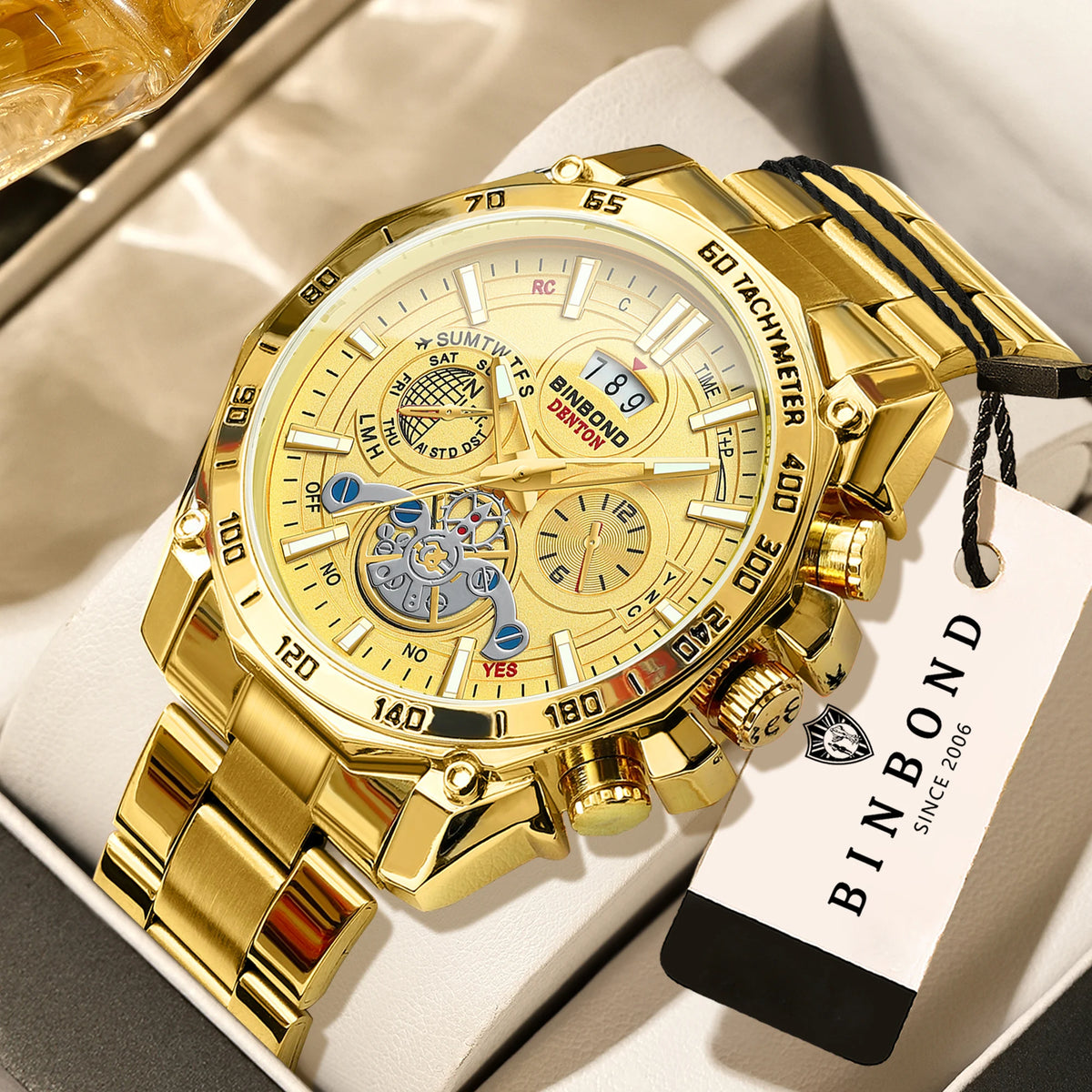 Orologi al quarzo di lusso BINBOND da uomo, luminescenti, impermeabili, con datario automatico, precisi e resistenti, in stile sportivo e business.