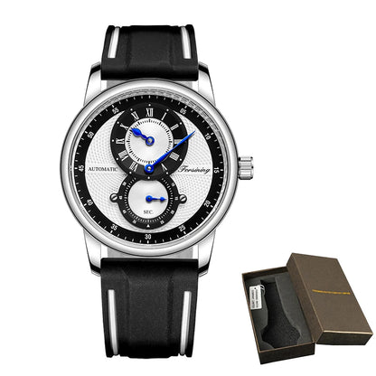 Men Wristwatch Blue White Dial Automatic Transparent Mechanical Watch Silicone Rubber Band Male Sport Clock Relogio Masculino