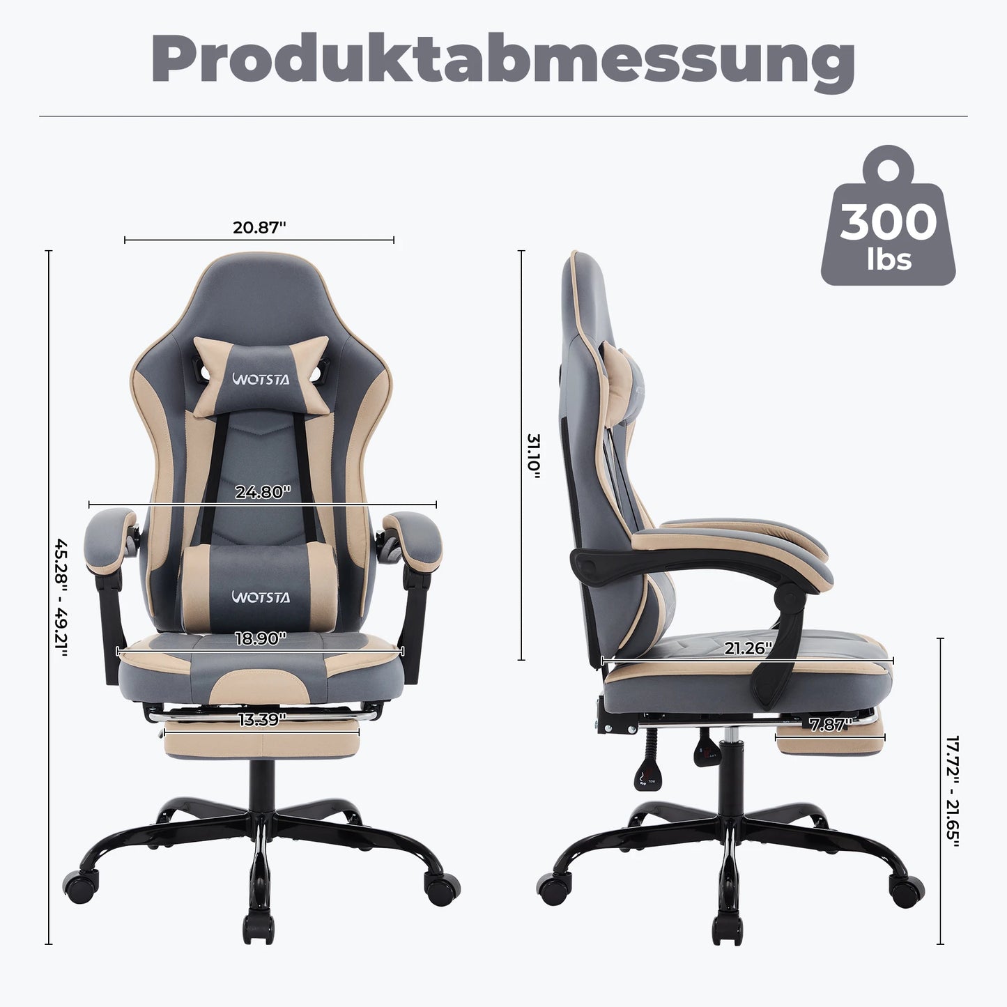 WOTSTA Gaming Chair with Footrest Gamer Chairs Ergonomic with Lumbar Cushion Headrest Chair Height Adjustable Computer Chair