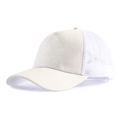 Letnia czapka z daszkiem z brokatem, z wysokim karkiem, damska czapka typu snapback, czapki typu trucker z siateczką w kolorach czarnym, białym i różowym dla kobiet Gorra