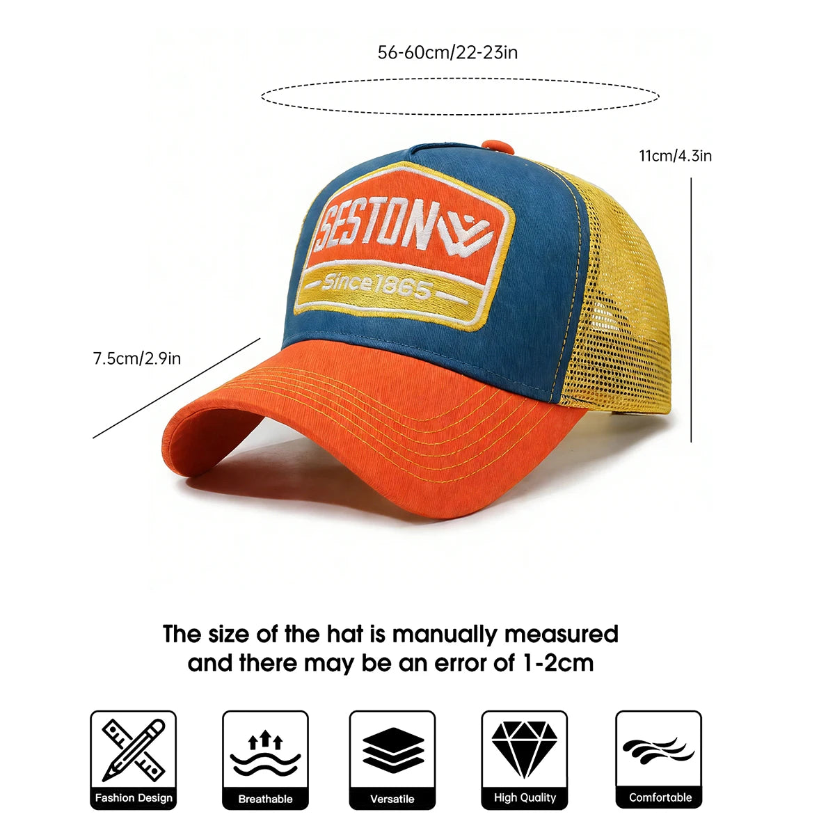 Branded Hats for Men, Suitable for Spring and Summer, Baseball Caps for Large Head Sizes, Make You Look Younger, Make Your Face Look Smaller, Sun Protection Caps