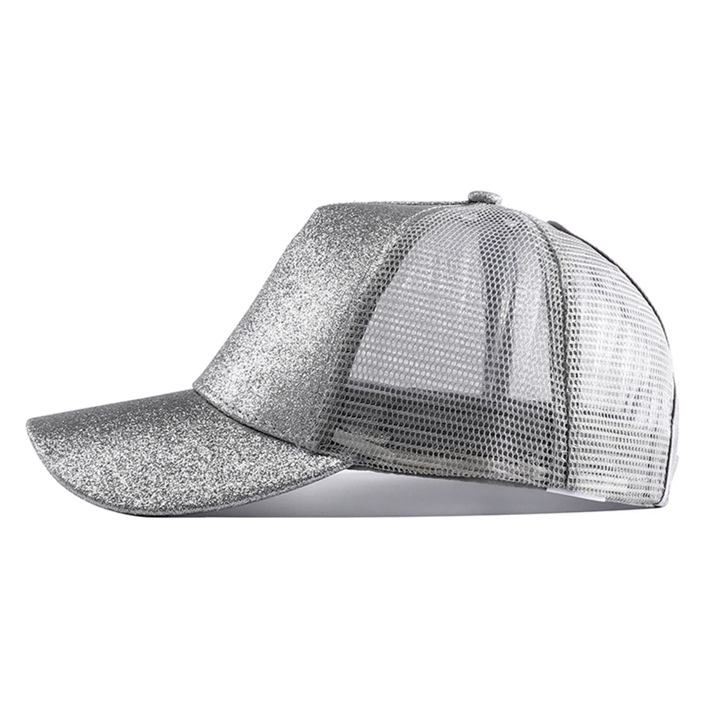 Letnia czapka z daszkiem z brokatem, z wysokim karkiem, damska czapka typu snapback, czapki typu trucker z siateczką w kolorach czarnym, białym i różowym dla kobiet Gorra