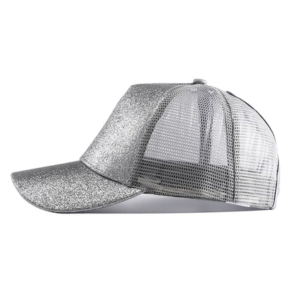Letnia czapka z daszkiem z brokatem, z wysokim karkiem, damska czapka typu snapback, czapki typu trucker z siateczką w kolorach czarnym, białym i różowym dla kobiet Gorra