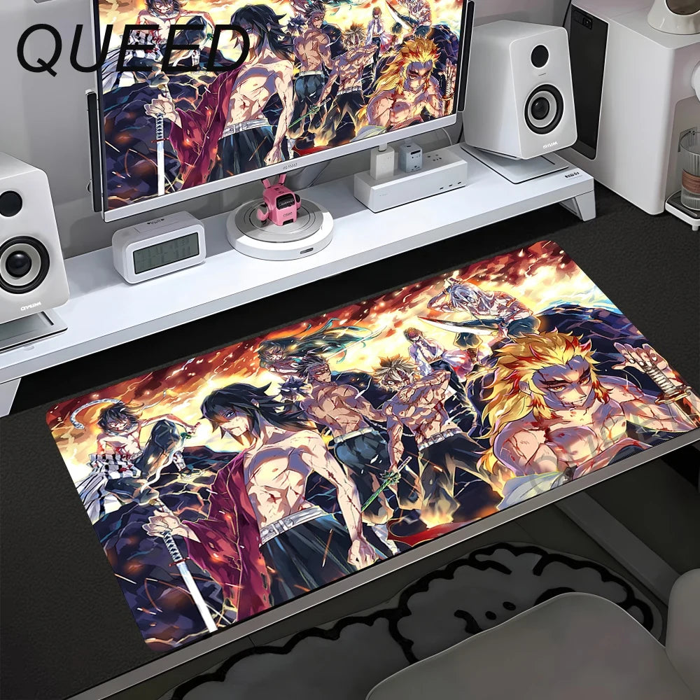 Computer Table Mat Keyboard Desk Pads Anime Mouse Pad Kawaii Girl Mausepad 900x400mm Rubber Non-slip Mouse Mats Demon Slayers XL