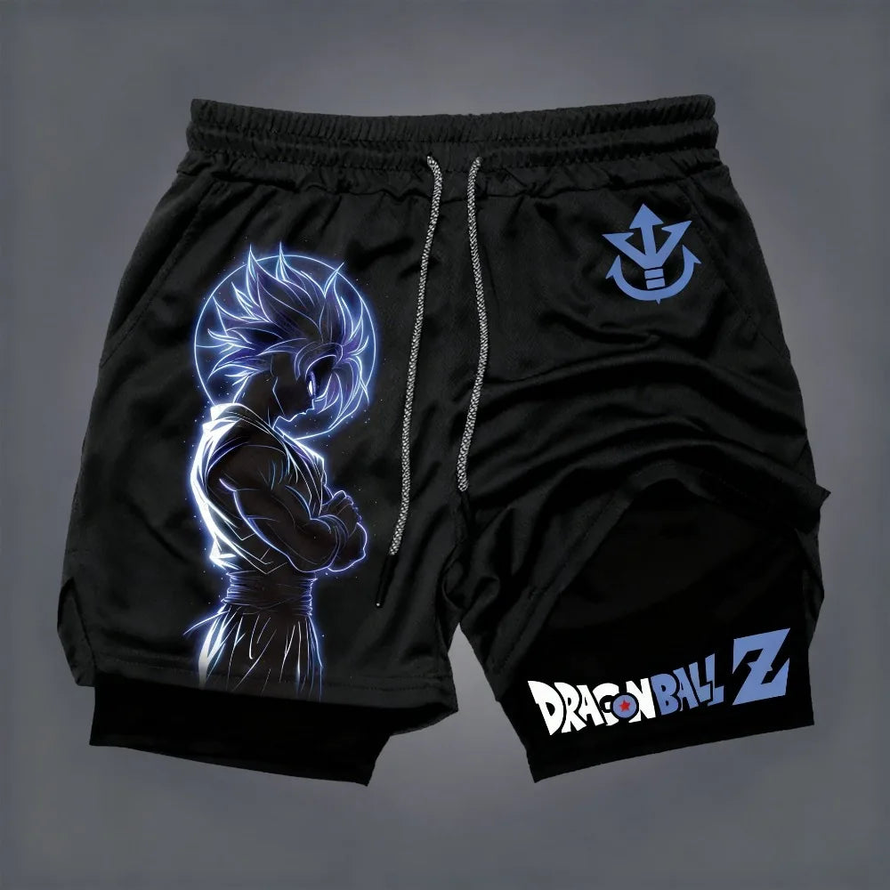 „Dragon Ball Z“ Super Saiyan Goku anime motyvas, vasariniai, unisex, laisvi, sportiniai, kvėpuojantys, greitai džiūstantys, dvigubo sluoksnio šortai