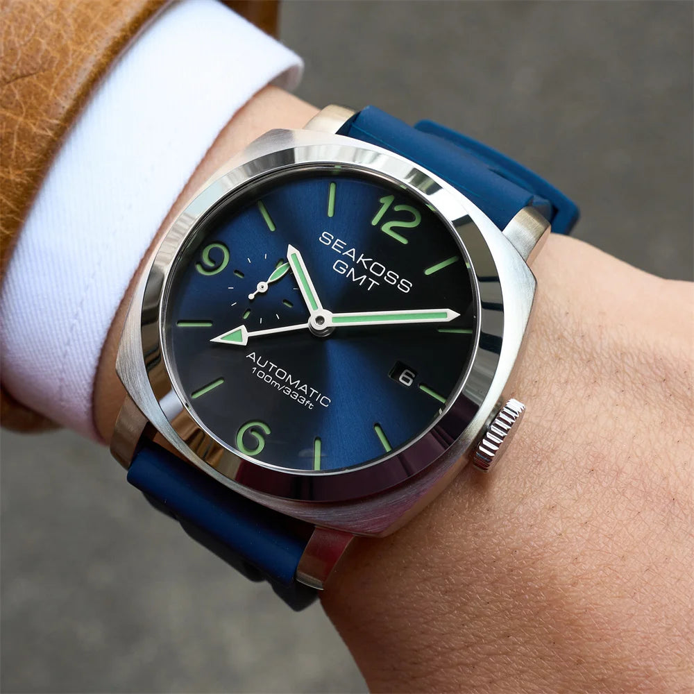 SEAKOSS 45mm Diving GMT Watch Automatic Mechanical Wristwatches Seagull ST2557 Movement 100M Luminous Calendar Men's Watches