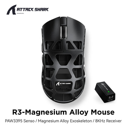 ATTACK SHARK R3 Gaming Mouse Magnesium Alloy Honeycomb,Ultra-Lightweight 8K Hz, PAW3395 Sensor, 26000 DPI, Ergonomic Shel