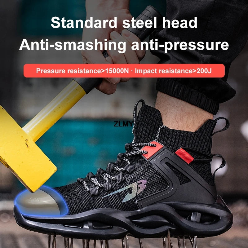 Zapatillas de seguridad transpirables para hombre con puntera de acero, resistentes a perforaciones, botas de trabajo ligeras de caña alta, calzado de seguridad anti-punzadas, nuevo