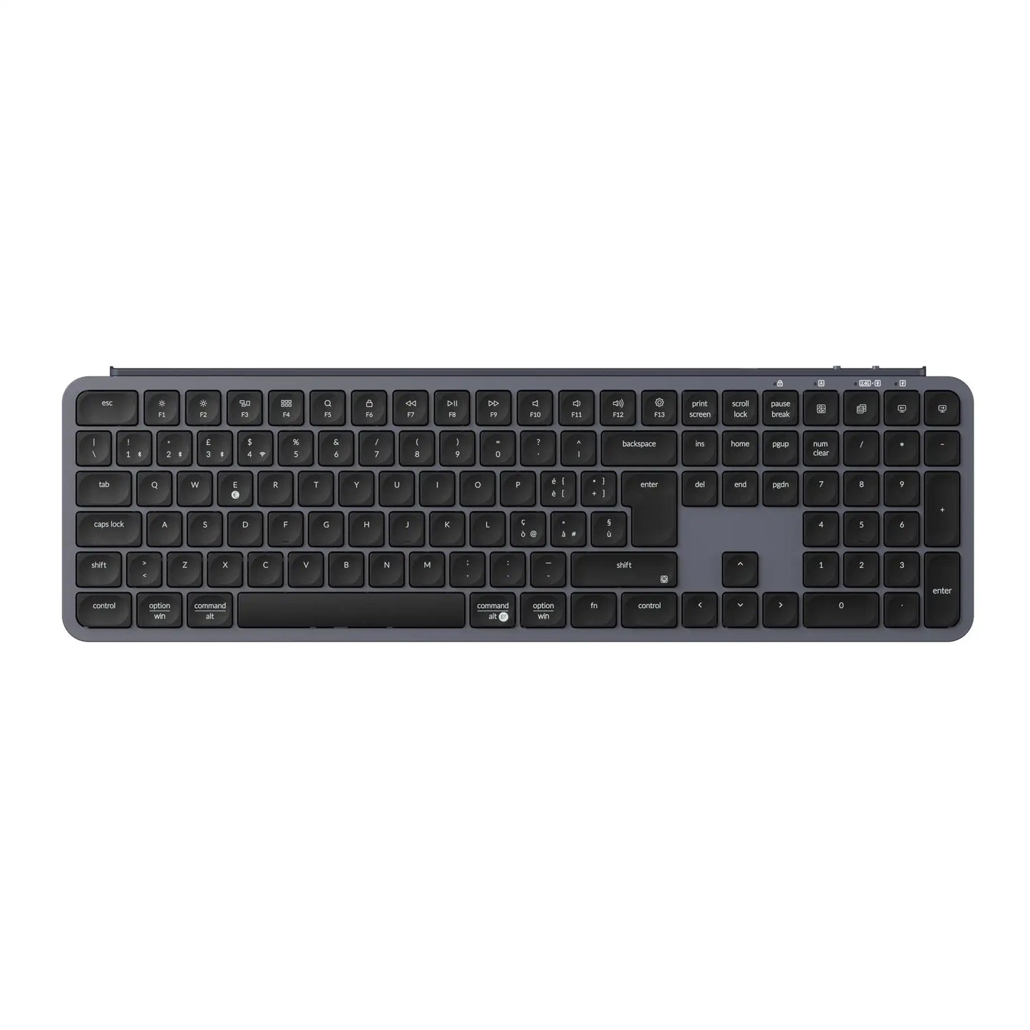 Tastiera wireless ultra-sottile Keychron B6 Pro layout ISO, formato completo, portatile e leggera, con connessioni 2.4GHz e Bluetooth