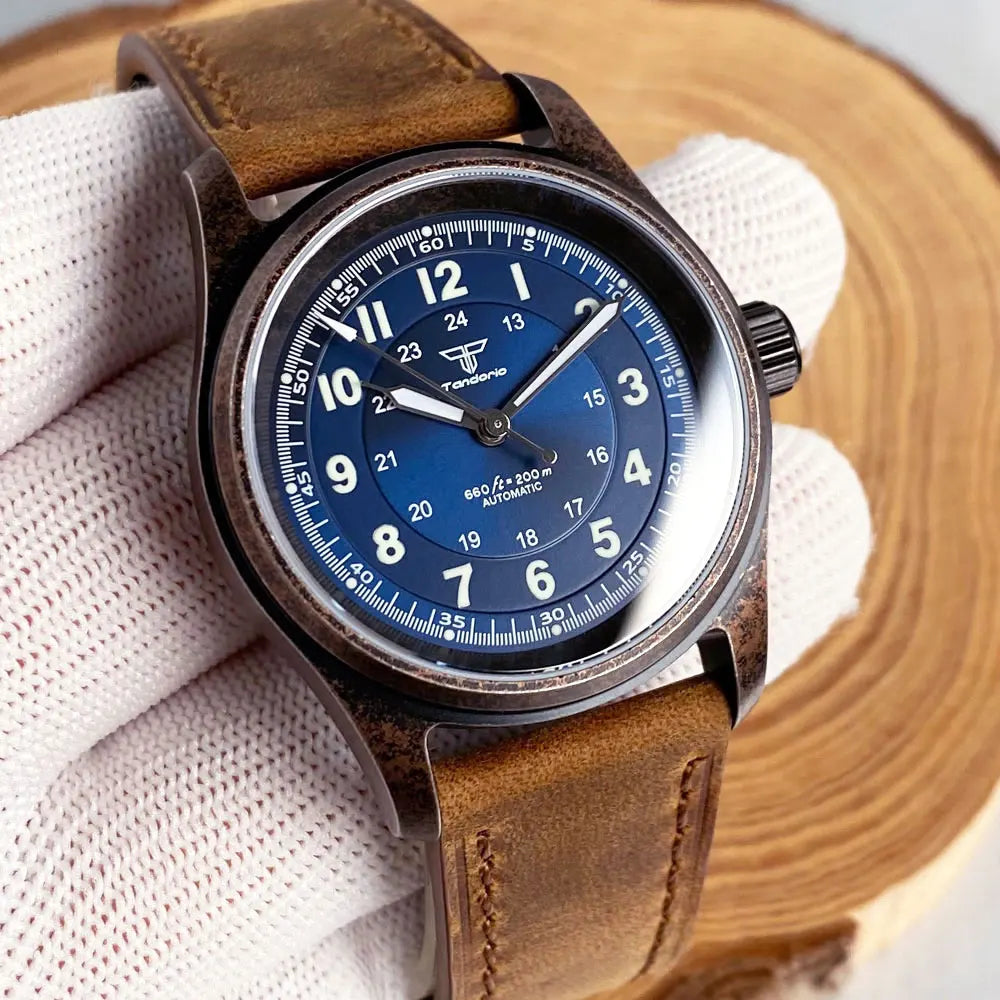 PVD Bronze Case TANDORIO 36mm Military Field Watch Men Japanese NH35A Automatic Movement Sapphire 200M Waterproof Pilot Watches