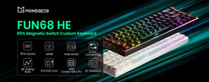Teclado magnético Akko MonsGeek FUN68 FUN60 PRO&MAX HE 60% 65% para gaming, teclados gaming Rapid Trigger 8K, teclado personalizado para gamer e esports
