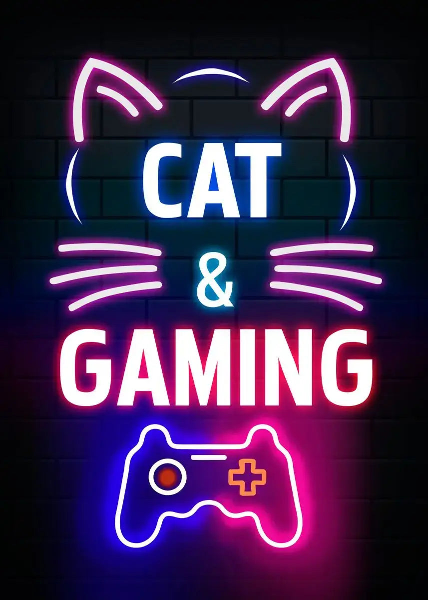 Póster Nordic Cat e Citações de Comando Gaming em Tela Moderna para Arte de Parede e Decoração Mural de Quarto Gamer para Rapazes e Raparigas (não néon)