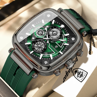 POEDAGAR Square Sport Man Wristwatch Date Waterproof Luminous Chronograph Watch For Men Silicone Strap Men's Quartz Watches Male