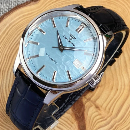 Tandorio 40mm Japanese NH35 Automatic 200M Diving Watch Men Beige Dial Bubble Sapphire Polished Case Glass Back Screw Crown