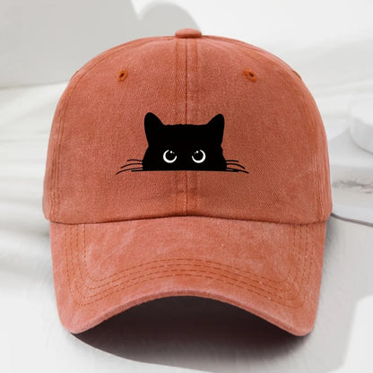 Black cat printed baseball cap retro men's and women's fashionable outdoor hat with adjustable eaves suitable for sports fishing