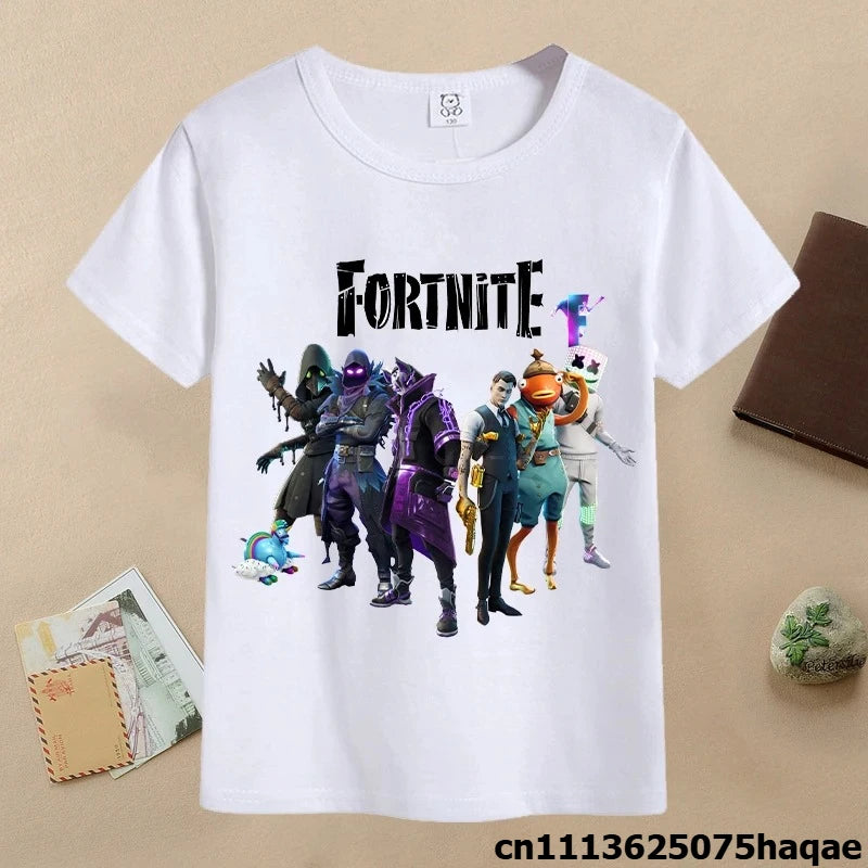 T-shirt de verão para criança Fortnites, com estampado de figura de jogo em estilo cartoon, T-shirt casual desportiva para rapaz, manga curta, vestuário infantil