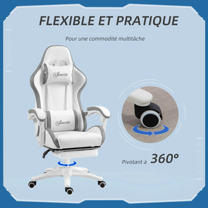 Gaming chair ergonomic gaming chair with 135° reclining backrest and lumbar support, 65x65x121-129 cm white