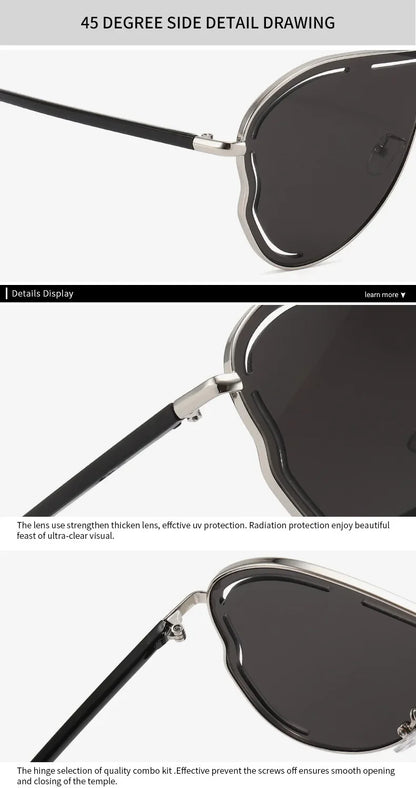 Oversized One-Piece Pilot Sunglasses Women Big Frame Luxury Brand Butterfly Shaped Sun Glasses For Ladies Shield Eyewear Shades