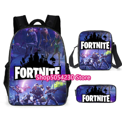 Hot game Fortnited 3PCS Backpack Set Teenager Student Travel Bag Fortress Night 3D School Knapsack Popular Games Rucksacks