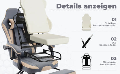 WOTSTA Gaming Chair with Footrest Gamer Chairs Ergonomic with Lumbar Cushion Headrest Chair Height Adjustable Computer Chair