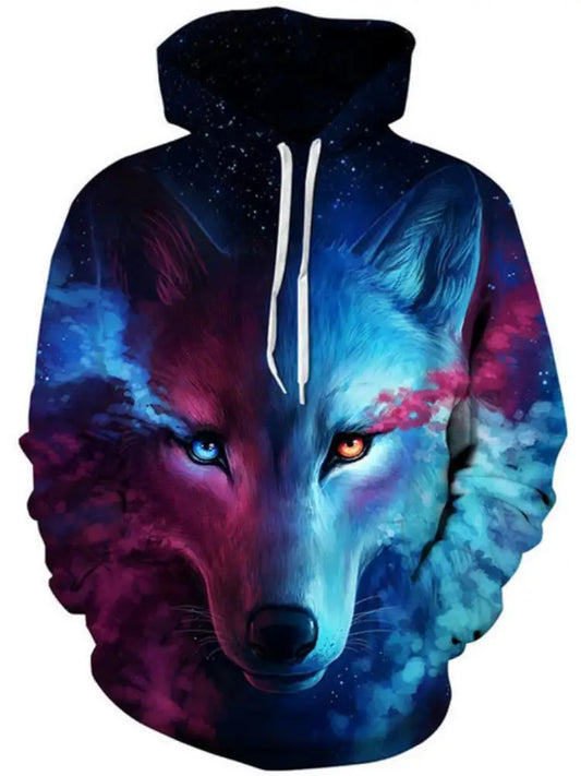 Sweatshirt com Capuz Oversized para Homem 2023, Padrão 3D de Lobo e Animais, Guerreiro Feroz, Moda Streetwear, Corte Largo, Fato de Treino Divertido para Fitness