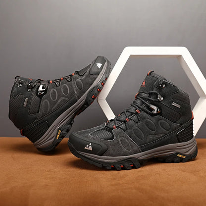 Botas de caminhada de cano alto HIKEUP para homem, calçado de inverno para exterior, com atacadores, antiderrapantes, desportivas casuais para trekking, impermeáveis, em camurça