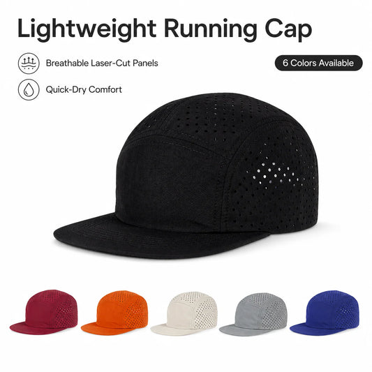 Quick-Dry 5 Panel Running Cap Laser Cut Perforated Breathable Sport Hat Ultra-Lightweight Soft Top Baseball Cap for Men Women