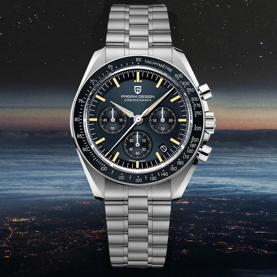 PAGANI DESIGN 2026 New Saturn Men's Watches Quartz Watch For Men Light Tan Sport Chronograph AR Sapphire Crystal Wrist Watch Men