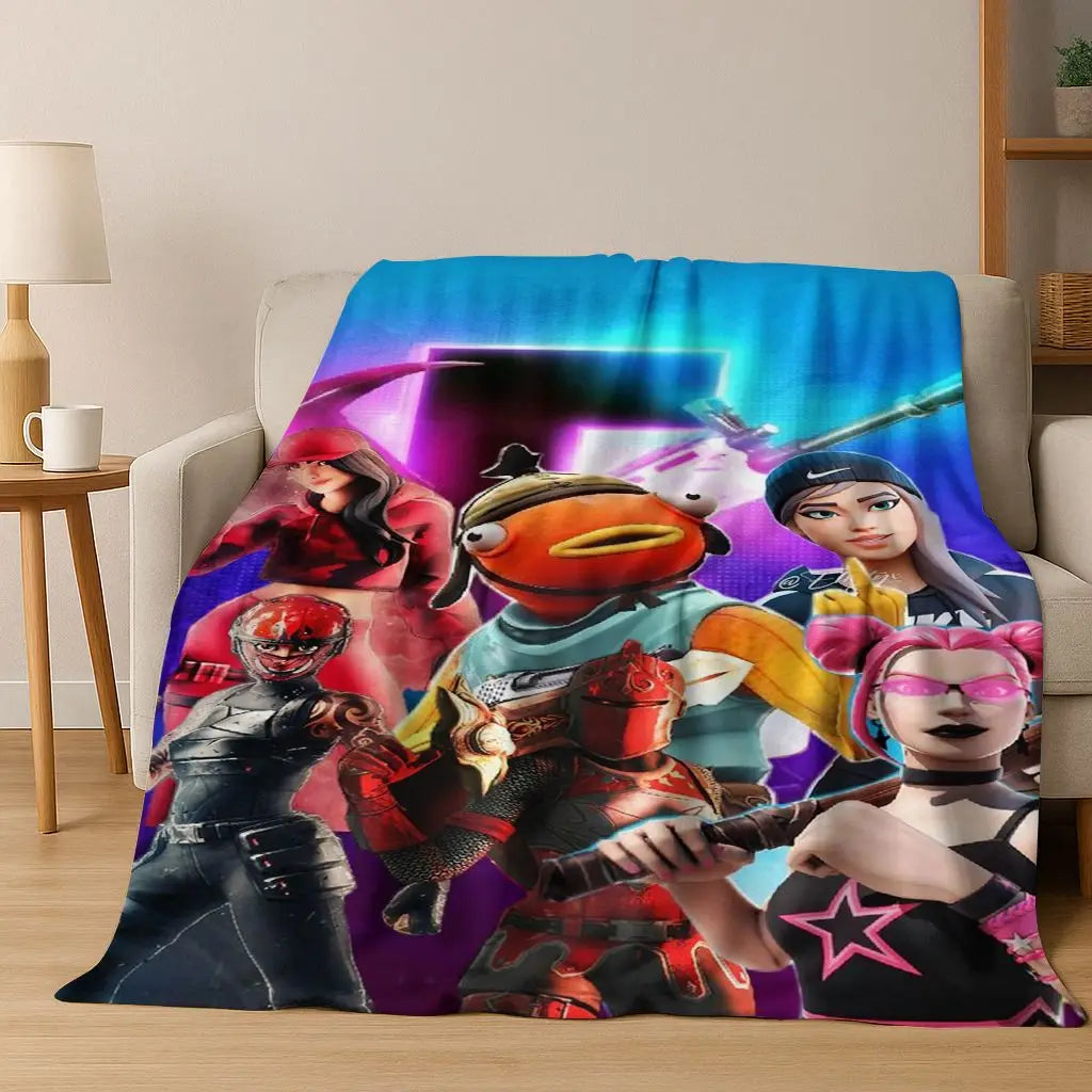 Manta 3D F-Fortnite Game Cartoon em flanela, macia e quente, para cama, quarto, sala de estar, viagens, campismo e presente para crianças