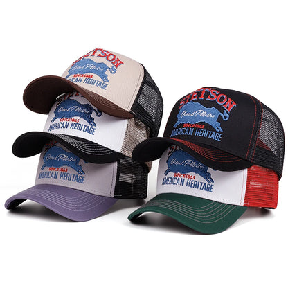 Personalized New Truck Hat STATION Blue Bull Mesh Hat Men's Street HipHop Hat Women's Daily Commuting Sunshade Baseball Hat