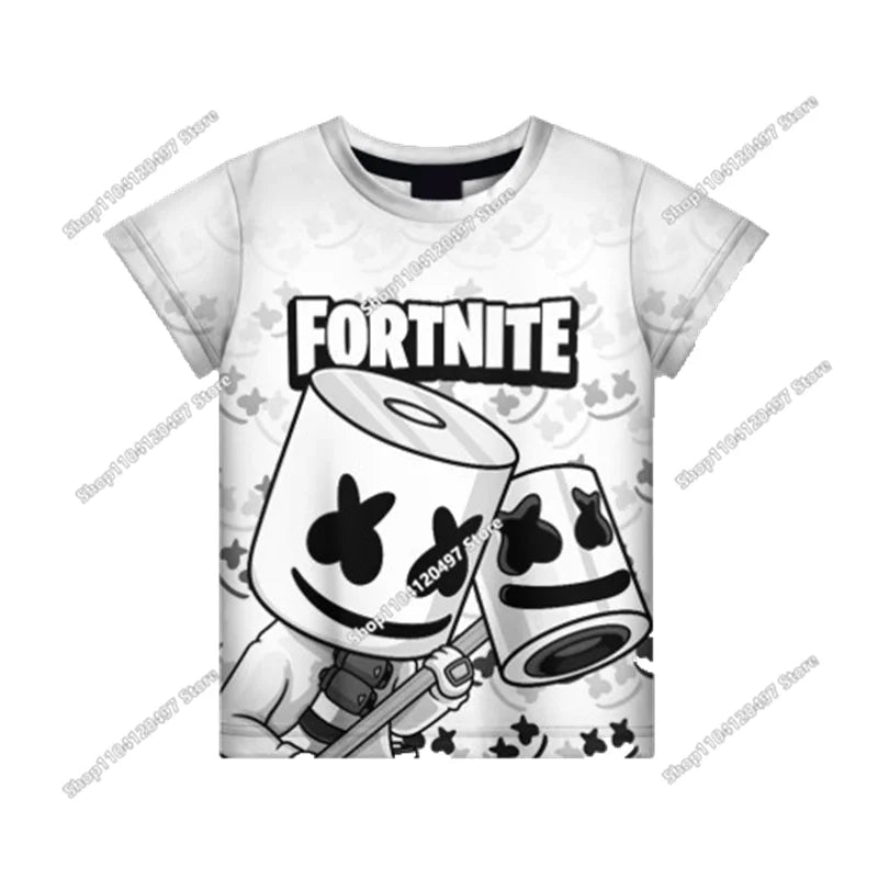 T-shirts Fortnite Anime para Menina, T-shirt Branca para Rapaz, T-shirts Cartoon para Bebé, Camisolas de Verão com Estampado Fofo, Tops de Disfarce