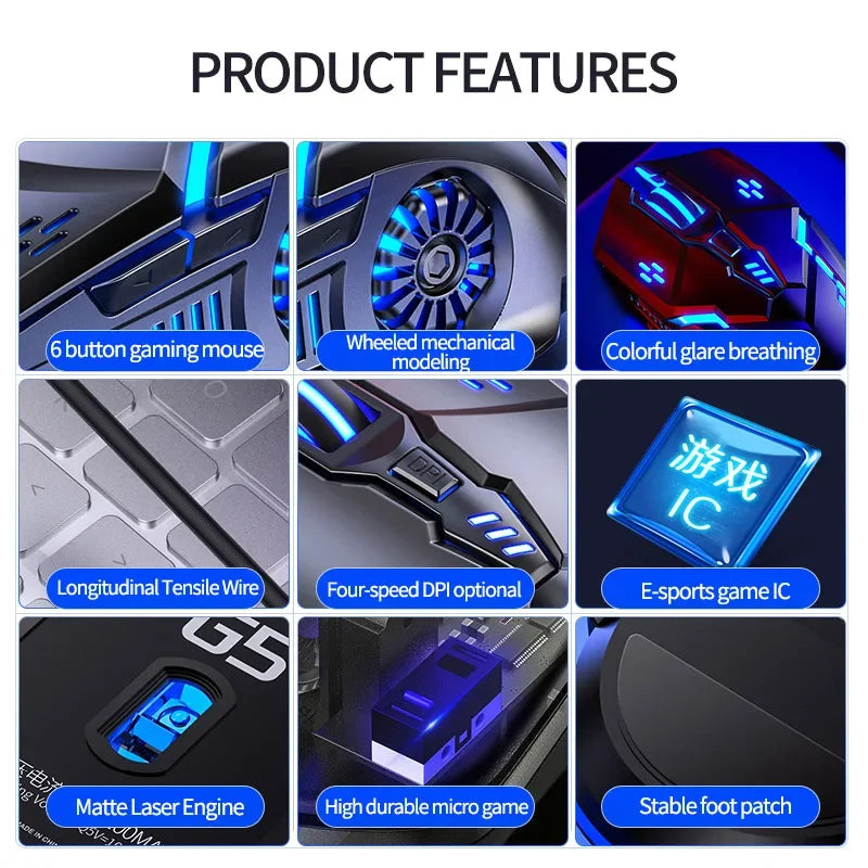 G5 Wired Gaming Mouse with RGB Backlight, High Sensitivity 6-Button Programmable Gaming Mouse for PC, Laptop & Computer