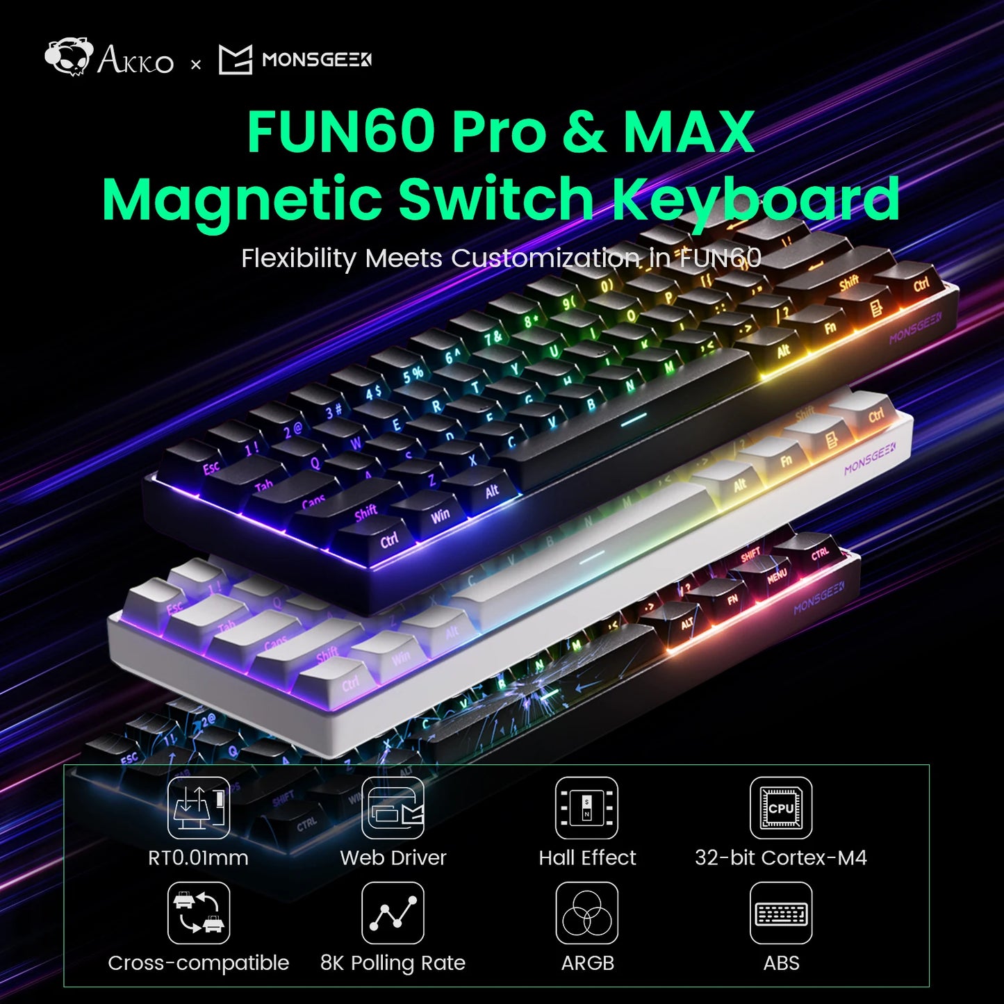 Teclado magnético Akko MonsGeek FUN68 FUN60 PRO&MAX HE 60% 65% para gaming, teclados gaming Rapid Trigger 8K, teclado personalizado para gamer e esports