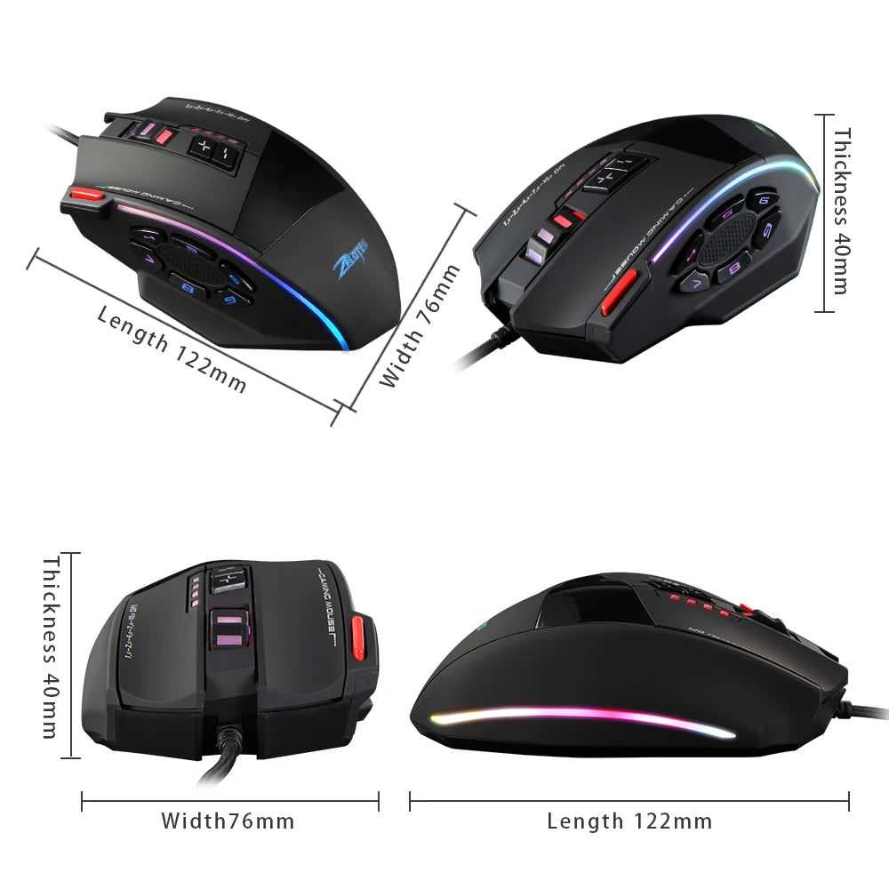 ZELOTES C13 Wired Gaming Mouse 10000 DPI RGB Programmable Gaming Mouse with 13 Buttons for PC & Laptop