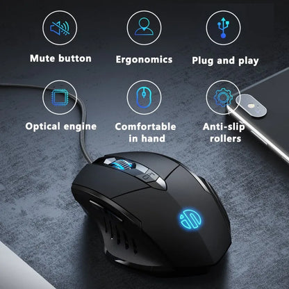 Mouse cu fir Inphic W1, mouse eSports pentru gaming, mouse silențios pentru birou, opțiuni cu trei taste și șase taste