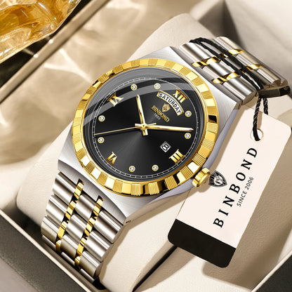 Men’s watch from the original BINBOND brand – Quartz wristwatch, luxury model, water-resistant and luminescent.