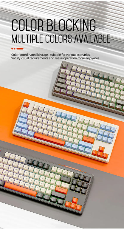Tastiera M87 wireless Bluetooth dual mode, sensazione meccanica, gaming e ufficio silenziosa, copritasti sferici in PBT, illuminazione arcobaleno
