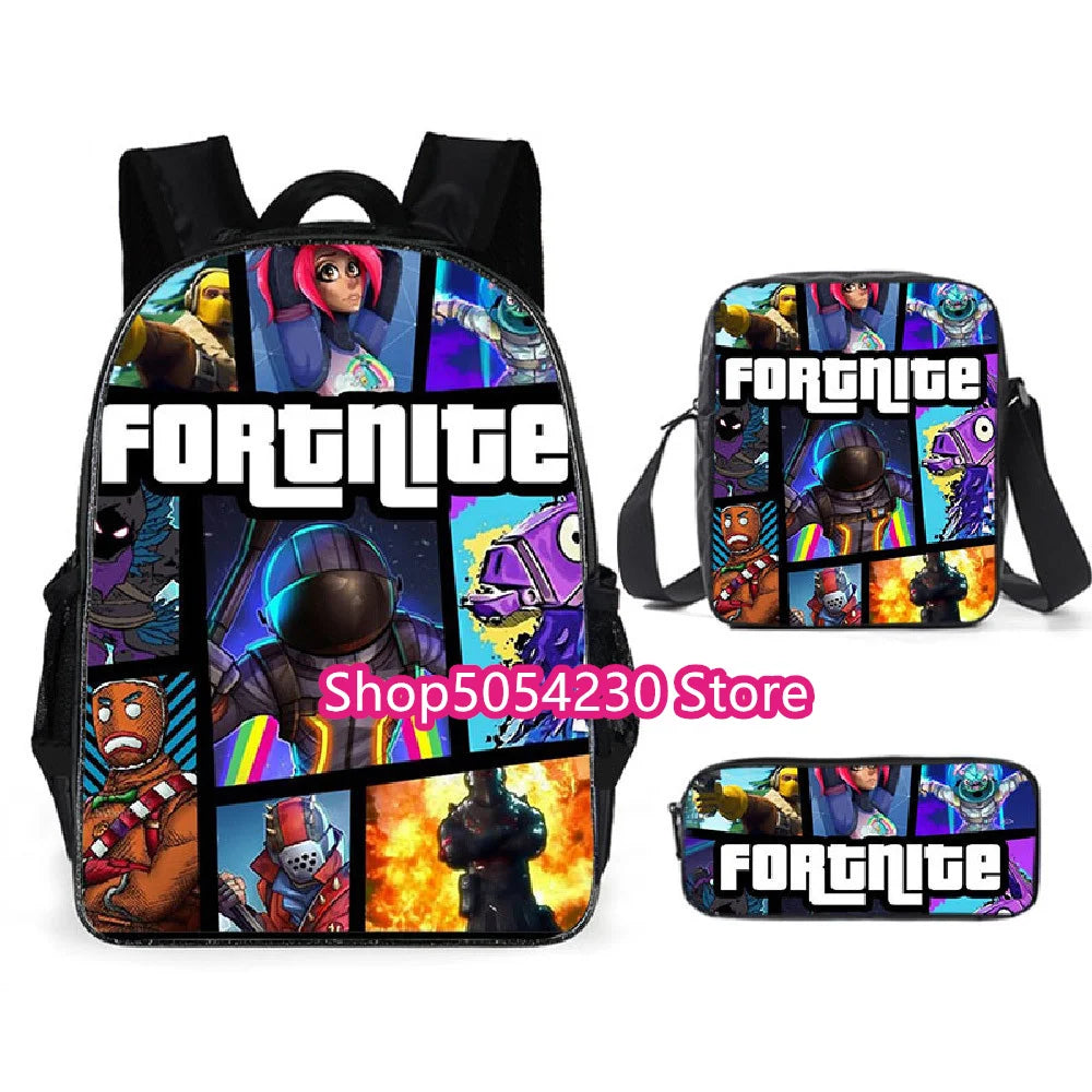 Hot game Fortnited 3PCS Backpack Set Teenager Student Travel Bag Fortress Night 3D School Knapsack Popular Games Rucksacks