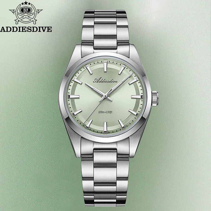 Relógio de homem ADDIESDIVE em aço, estilo de luxo, equipado com vidro abaulado, movimento de quartzo e revestimento luminescente azul BGW9; resistente à água até 100 ATM, indicação analógica – Modelo AD2066