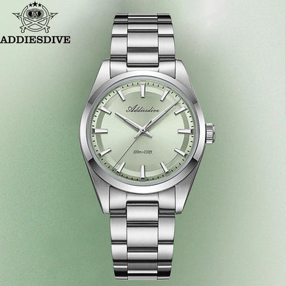 Relógio de homem ADDIESDIVE em aço, estilo de luxo, equipado com vidro abaulado, movimento de quartzo e revestimento luminescente azul BGW9; resistente à água até 100 ATM, indicação analógica – Modelo AD2066