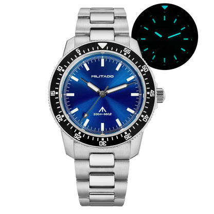 MILITADO  ML25 Quartz Dive Watch VH31 Sweep Second Sapphire Crystal 200M Waterproof BGW9 Lume Ceramic Bezel Men Watch
