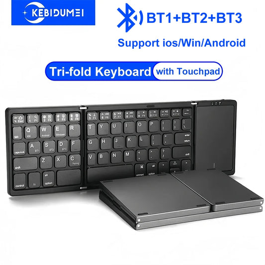 KEBIDUMEI Three Bluetooth Keyboard Tri-fold Keyboard with Touchpad Mini Keyboard Rechargeable Keyboard for Windows Android IOS